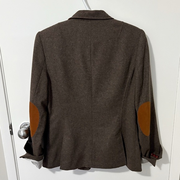 Banana Republic Equestrian Wool Tweed Elbow Patch Schoolboy Brown Blazer size 10 - Picture 5 of 16